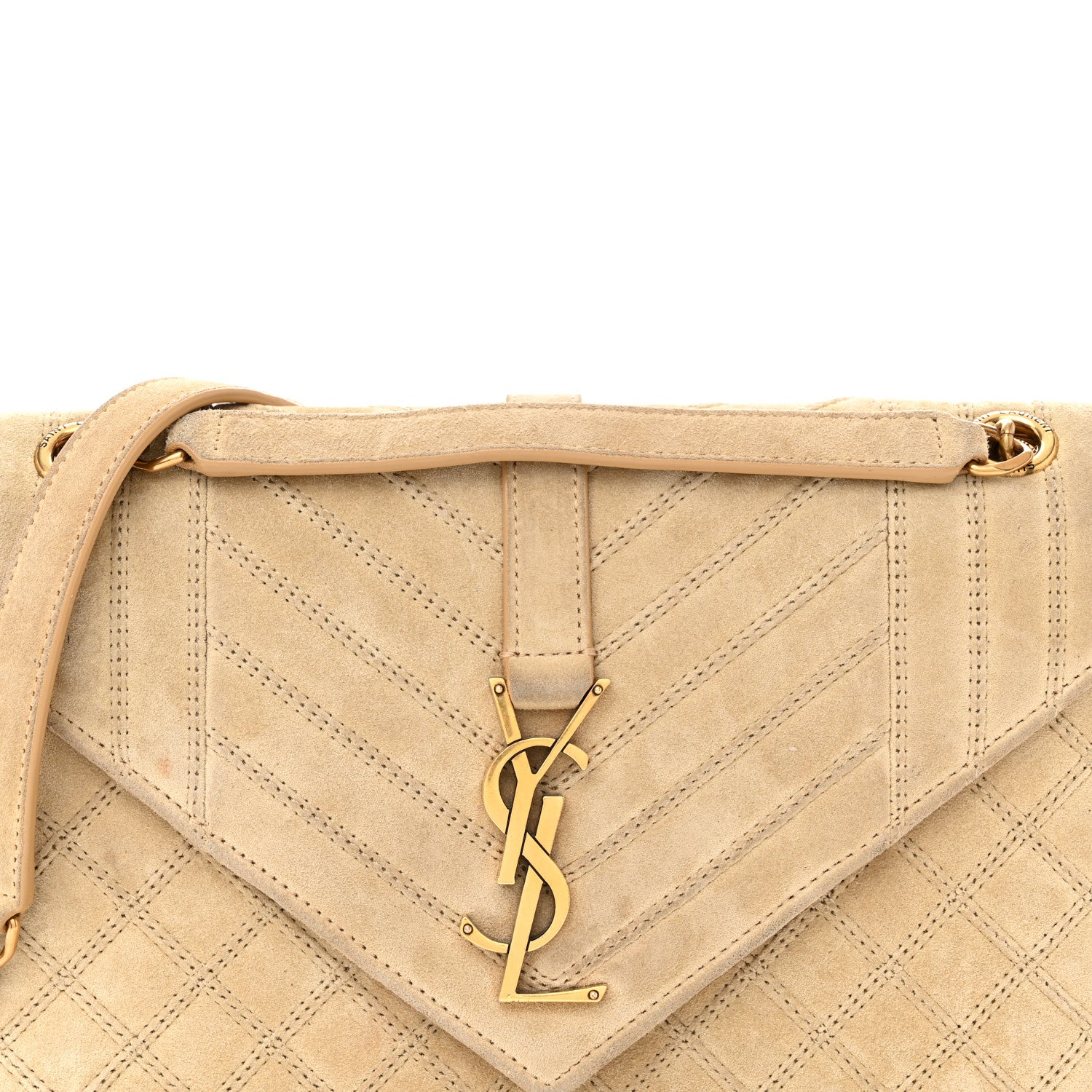 Saint Laurent Suede Mixed Matelasse Triquilt Medium Monogram Envelope Satchel Sea Salt 7 of 17
