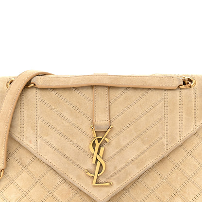 Saint Laurent Suede Mixed Matelasse Triquilt Medium Monogram Envelope Satchel Sea Salt 7 of 17