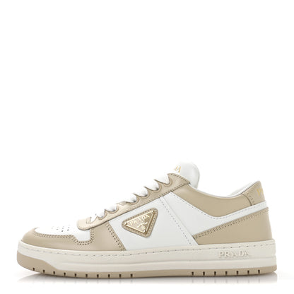 Prada Vitello Sport Spazzolato Rois Triangle Logo Womens Downtown Low Top 30mm Sneakers 36 White Beige 1 of 7