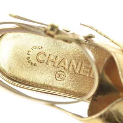 Chanel Metallic Calfskin CC Brogue Lace Up Ankle Strap Oxford Peep Toe Sandals 40 Gold 7 of 8