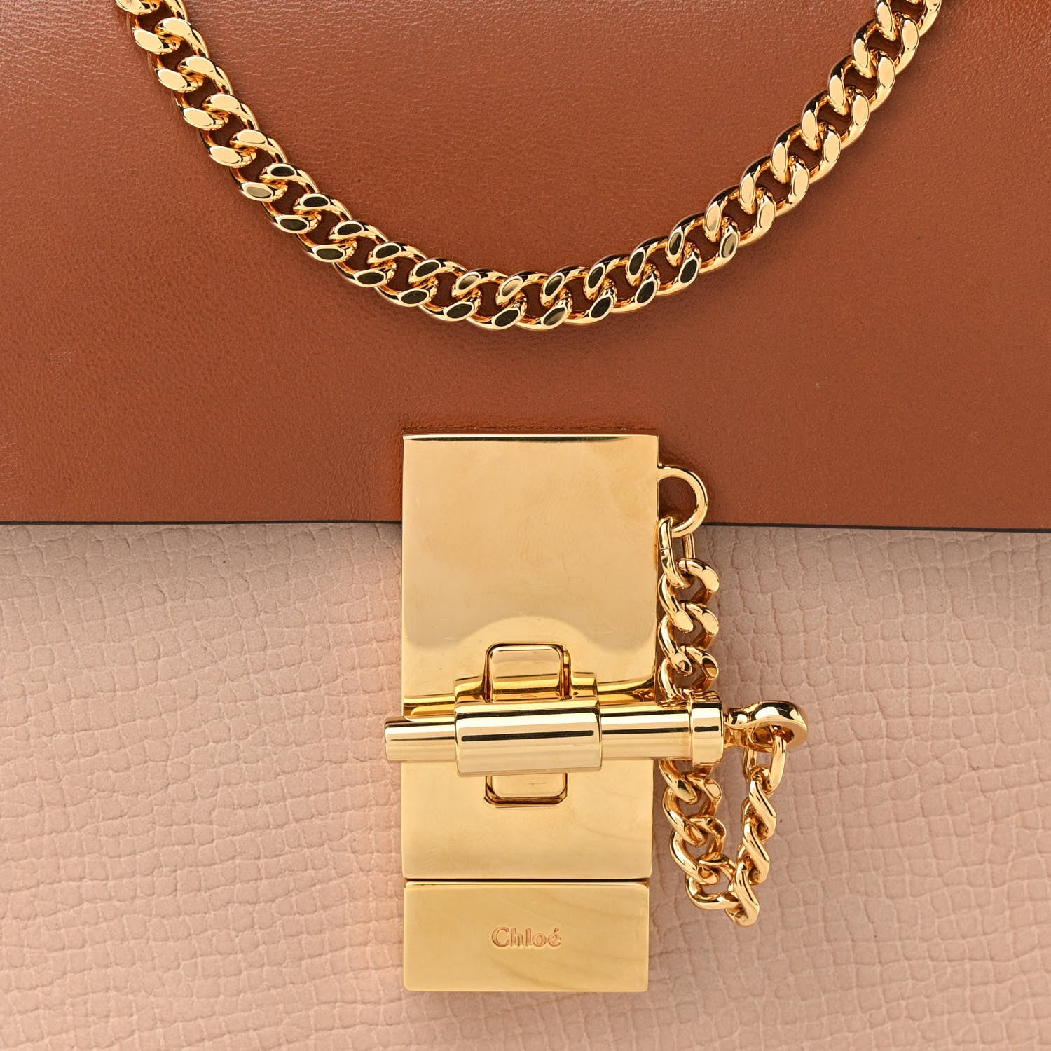Chloe Grained Calfskin Lambskin Mini Bi-Color Drew Shoulder Bag Powder Beige Caramel 12 of 12