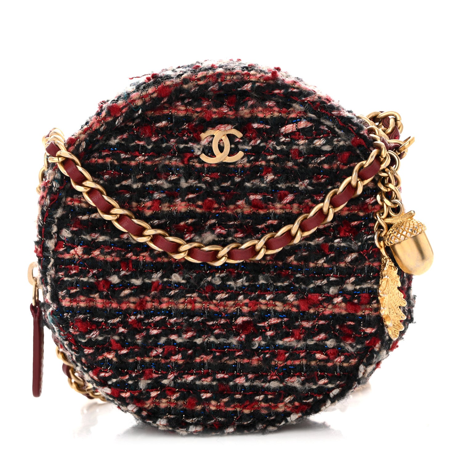 Chanel Tweed Quilted Round Clutch With Chain Red 1 of 10