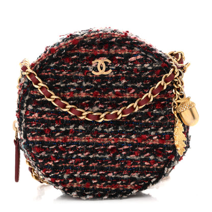 Chanel Tweed Quilted Round Clutch With Chain Red 1 of 10