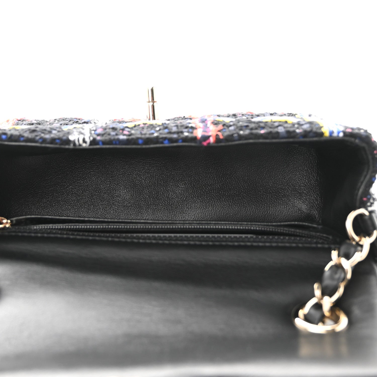Chanel Tweed Quilted Mini Rectangular Flap Black Orange Blue 5 of 10