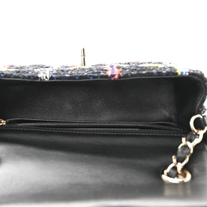 Chanel Tweed Quilted Mini Rectangular Flap Black Orange Blue 5 of 10