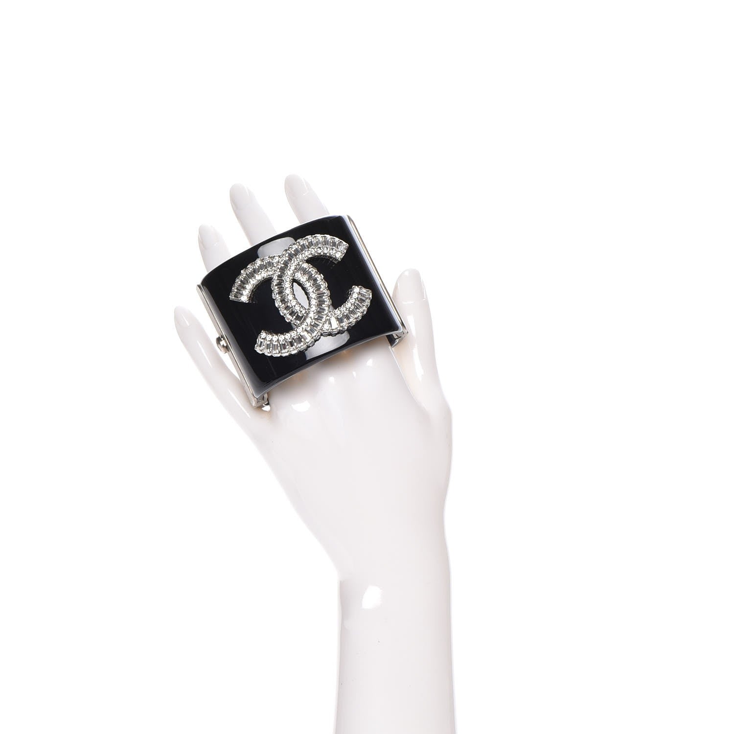 Chanel Resin Crystal Baguette CC Wide Cuff Black 2 of 6