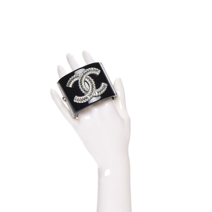 Chanel Resin Crystal Baguette CC Wide Cuff Black 2 of 6