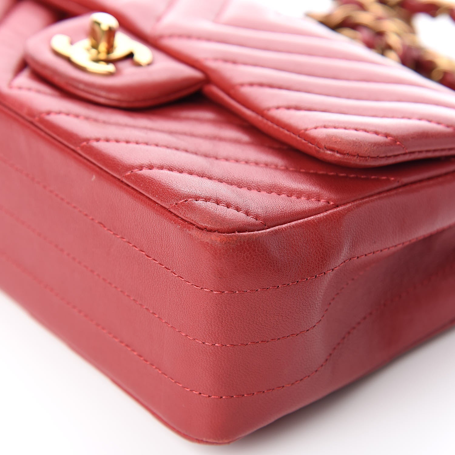 Chanel Lambskin Chevron Quilted Mini Rectangular Flap Red 9 of 13