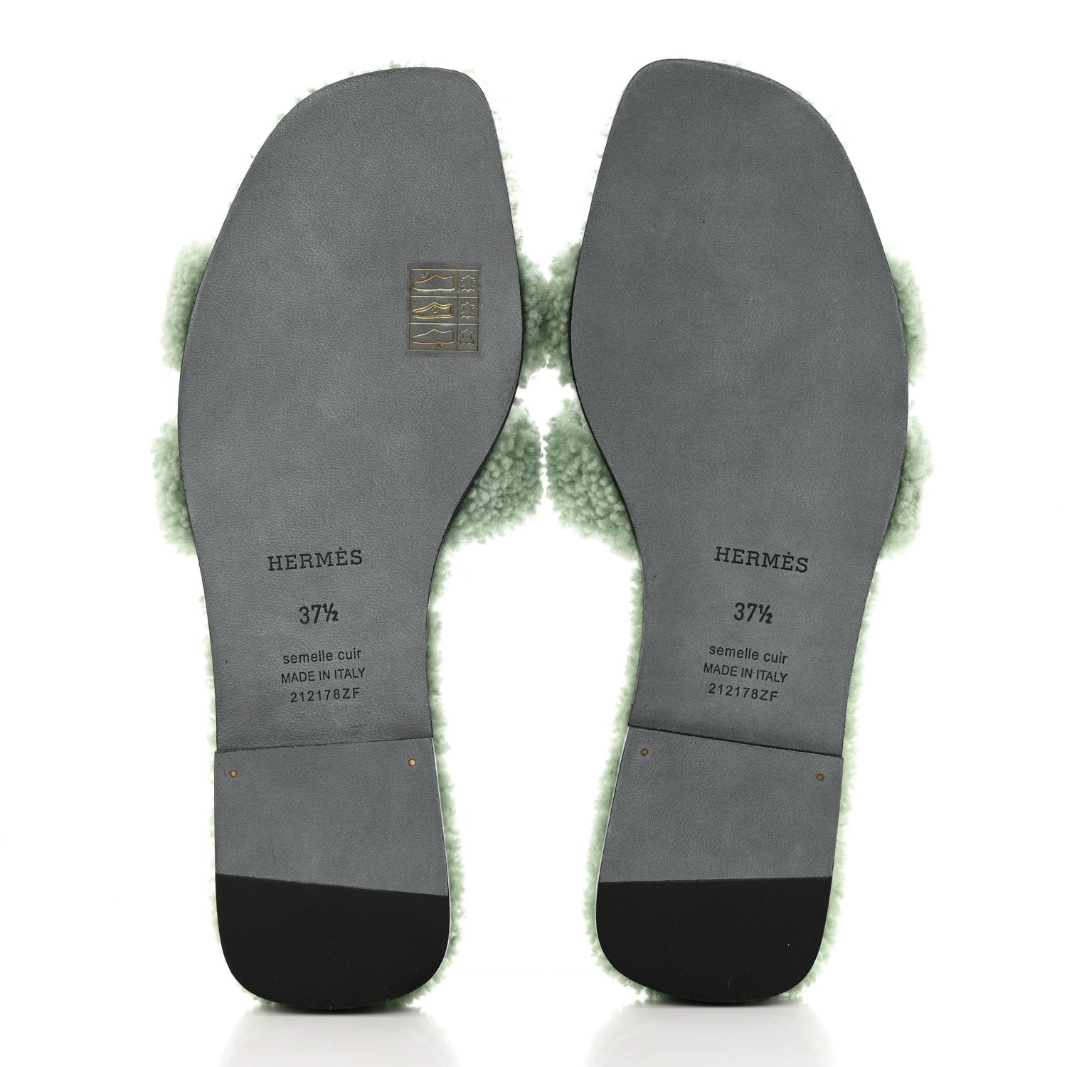 Hermes Woolskin Oran Sandals 37.5 Vert D'Eau 5 of 7