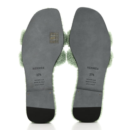 Hermes Woolskin Oran Sandals 37.5 Vert D'Eau 5 of 7