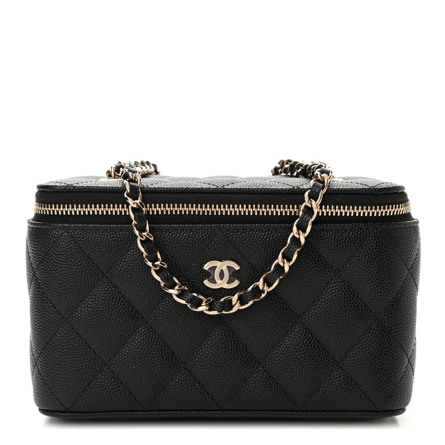 Caviar Quilted Small Vanity Case With Chain Black