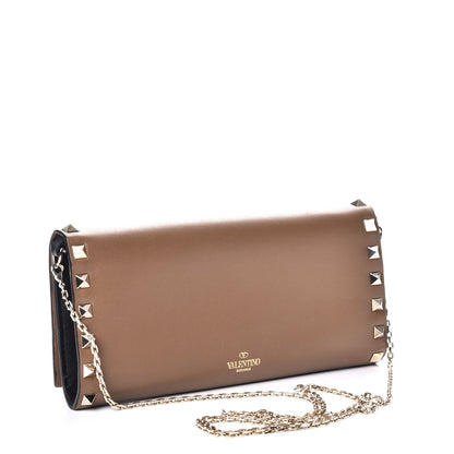 Valentino Garavani Vitello Rockstud Flap Wallet On Chain Brown 3 of 9