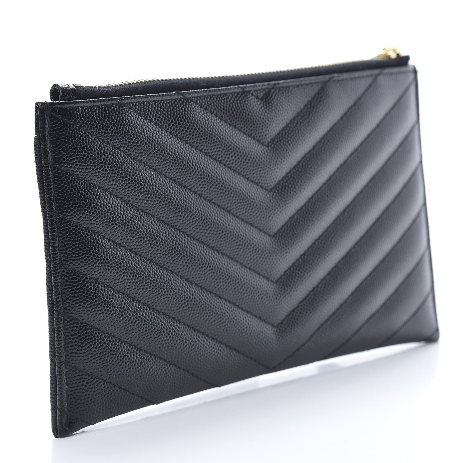 Saint Laurent Grain De Poudre Chevron Monogram Bill Pouch Black 3 of 8