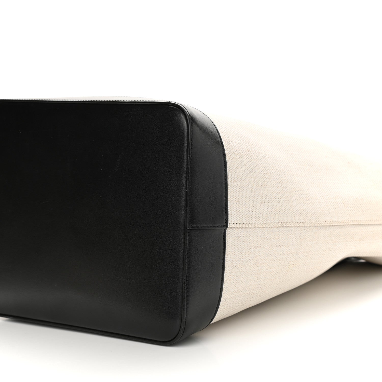 Saint Laurent Canvas Calfskin Teddy Drawstring Shopping Tote White Black 9 of 10