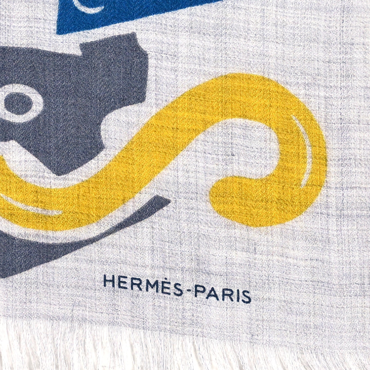 Cashmere Silk Garden of Harnesses Rectangle Scarf Gris Chine Jaune Vert