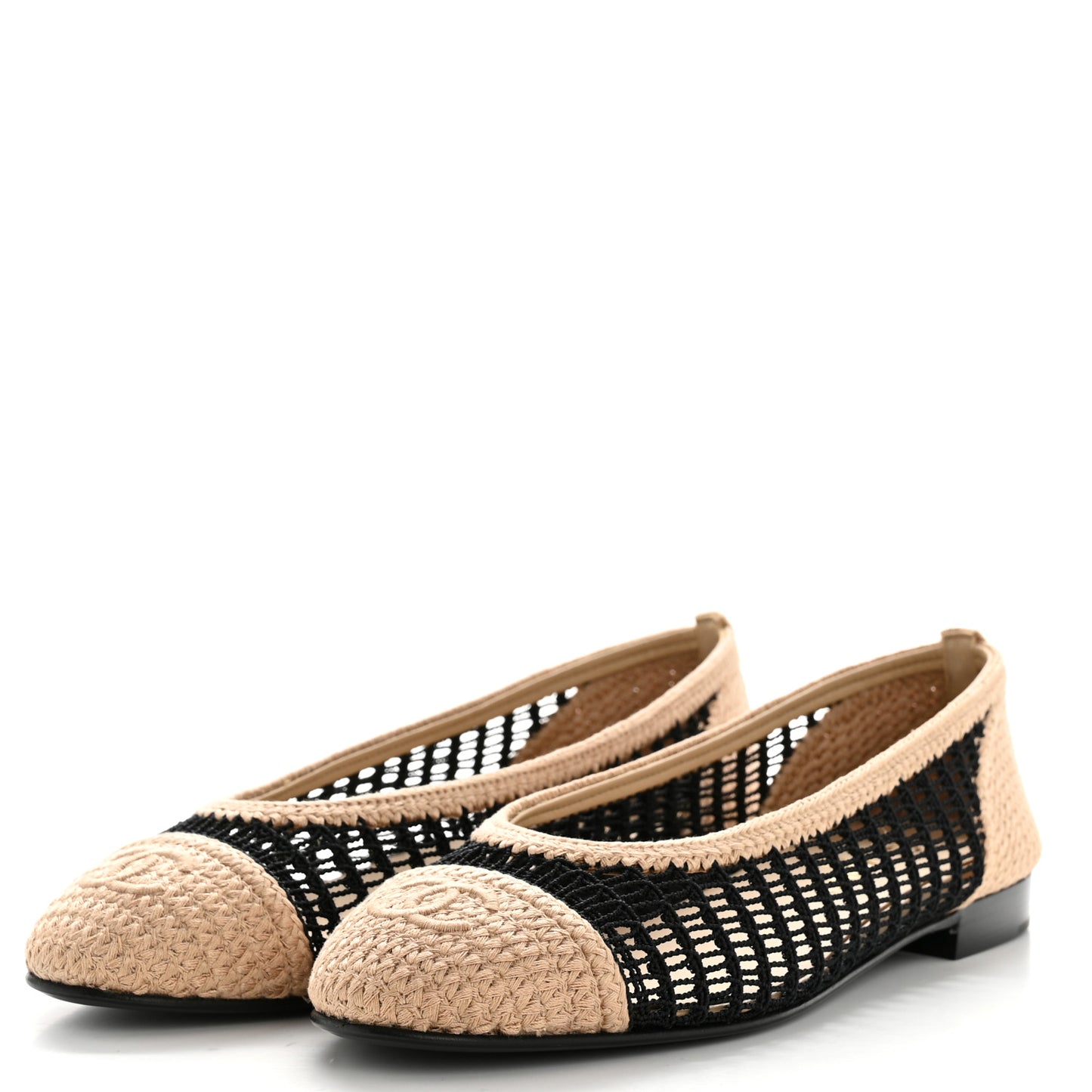 Raffia Cap Toe Ballerina Flats 39 Black Beige