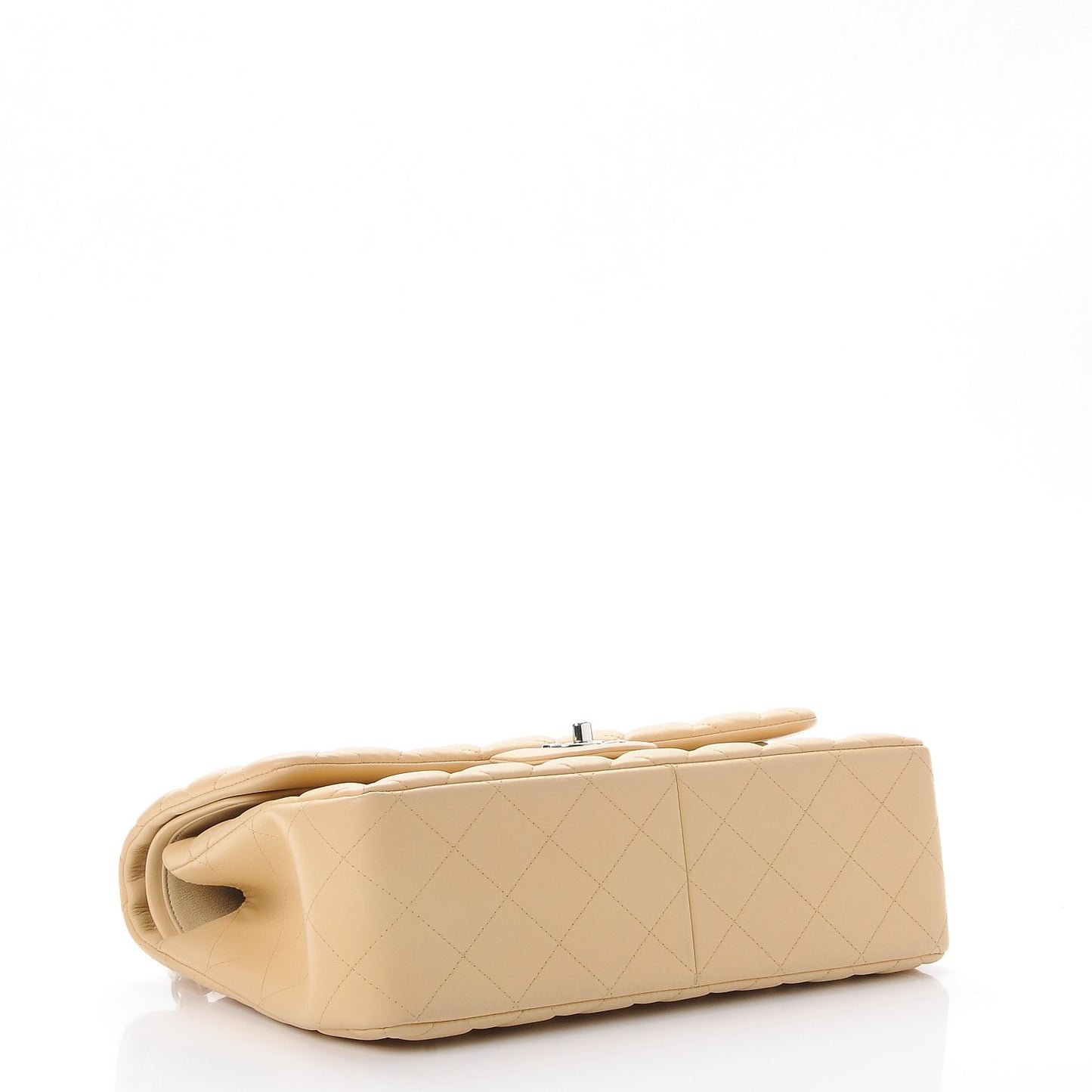 Lambskin Quilted Jumbo Double Flap Beige