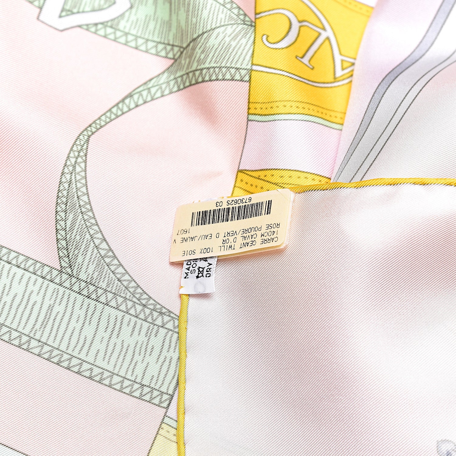 Hermes Silk Cavalcadour Scarf 140 Rose Poudre Vert D Eau Jaune Vif 3 of 4