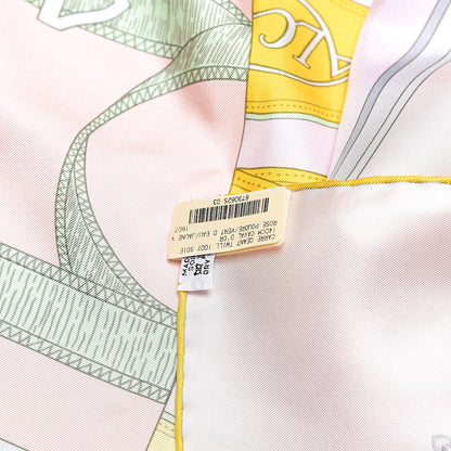 Hermes Silk Cavalcadour Scarf 140 Rose Poudre Vert D Eau Jaune Vif 3 of 4