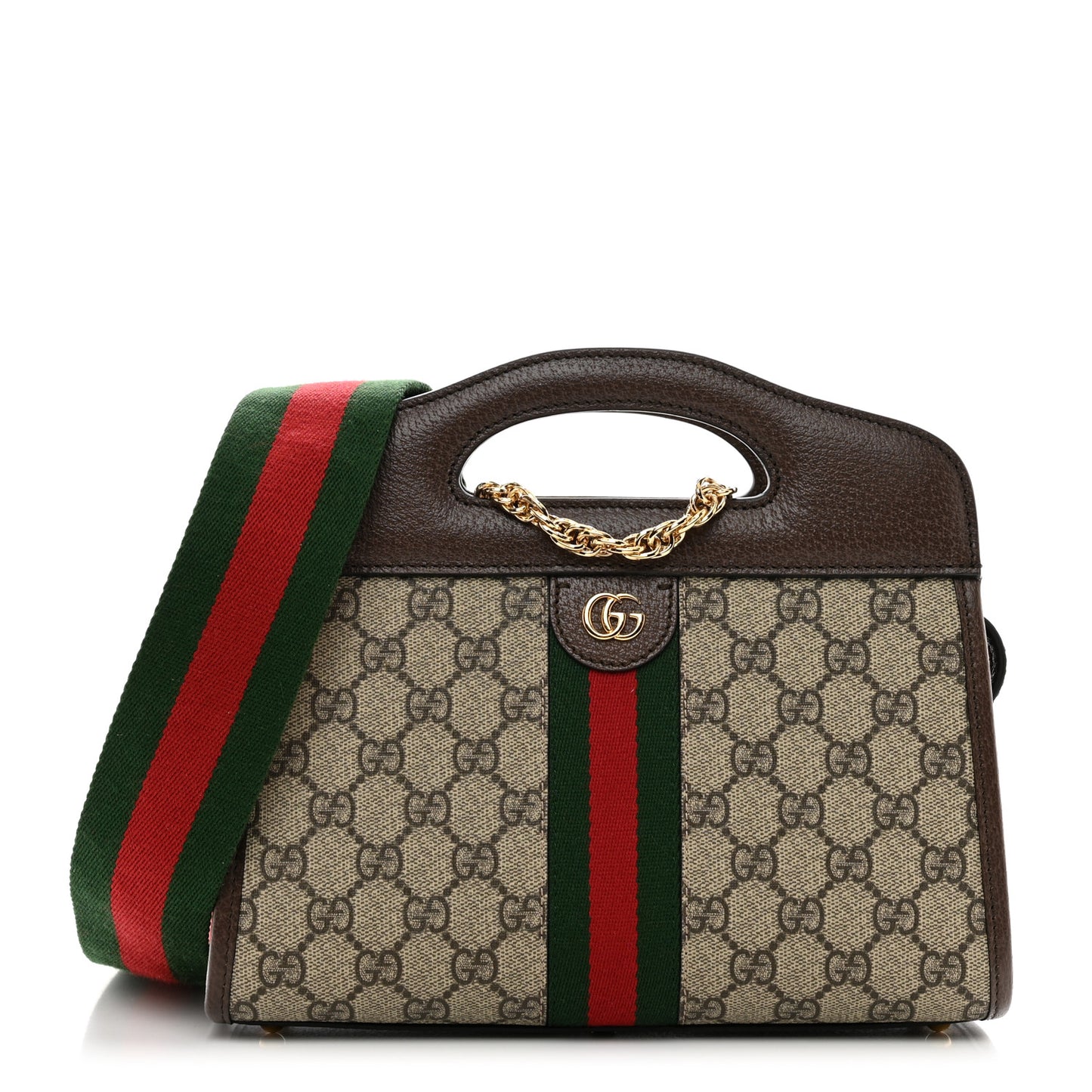 GG Supreme Monogram Textured Dollar Calfskin Web Small Ophidia Slip Handle Tote Beige Ebony New Acero