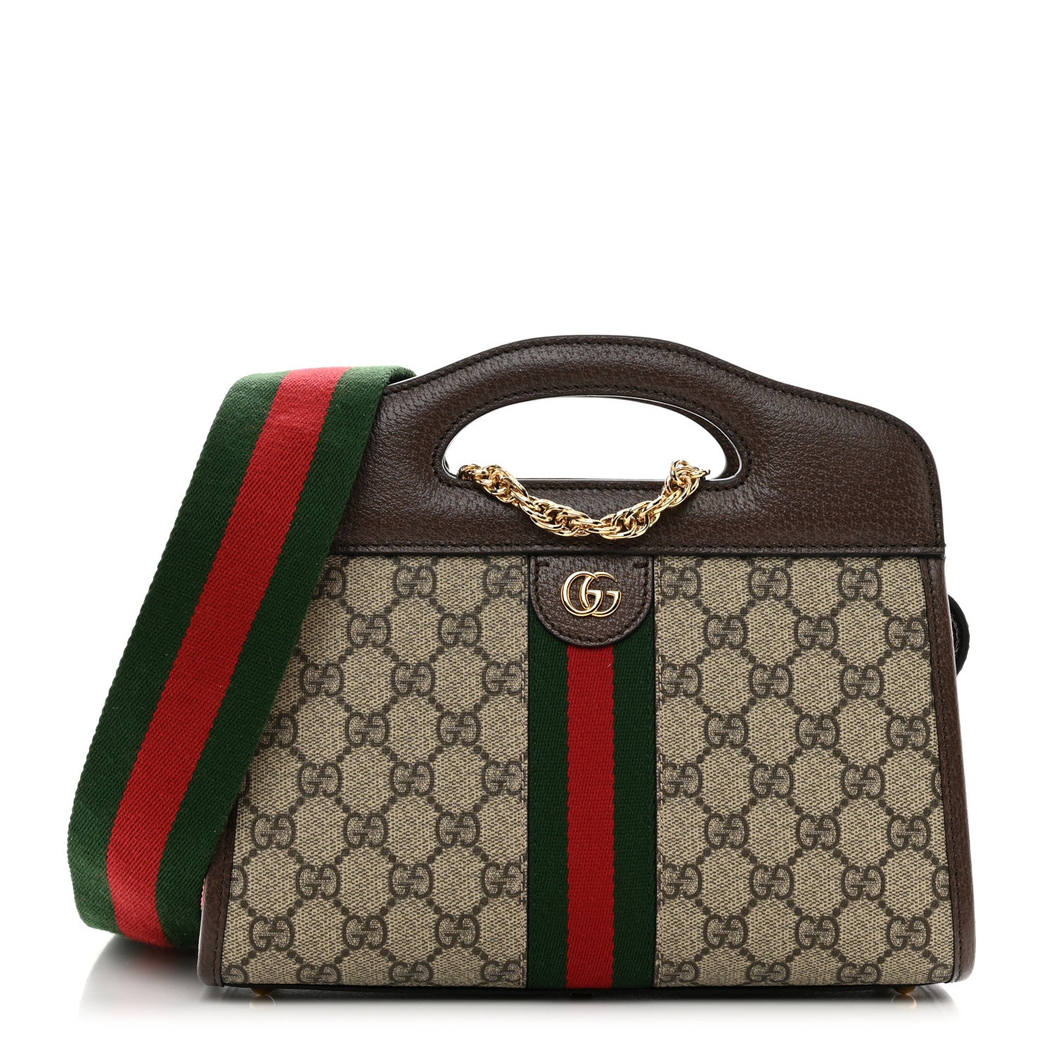 Gucci GG Supreme Monogram Textured Dollar Calfskin Web Small Ophidia Slip Handle Tote Beige Ebony New Acero 1 of 9