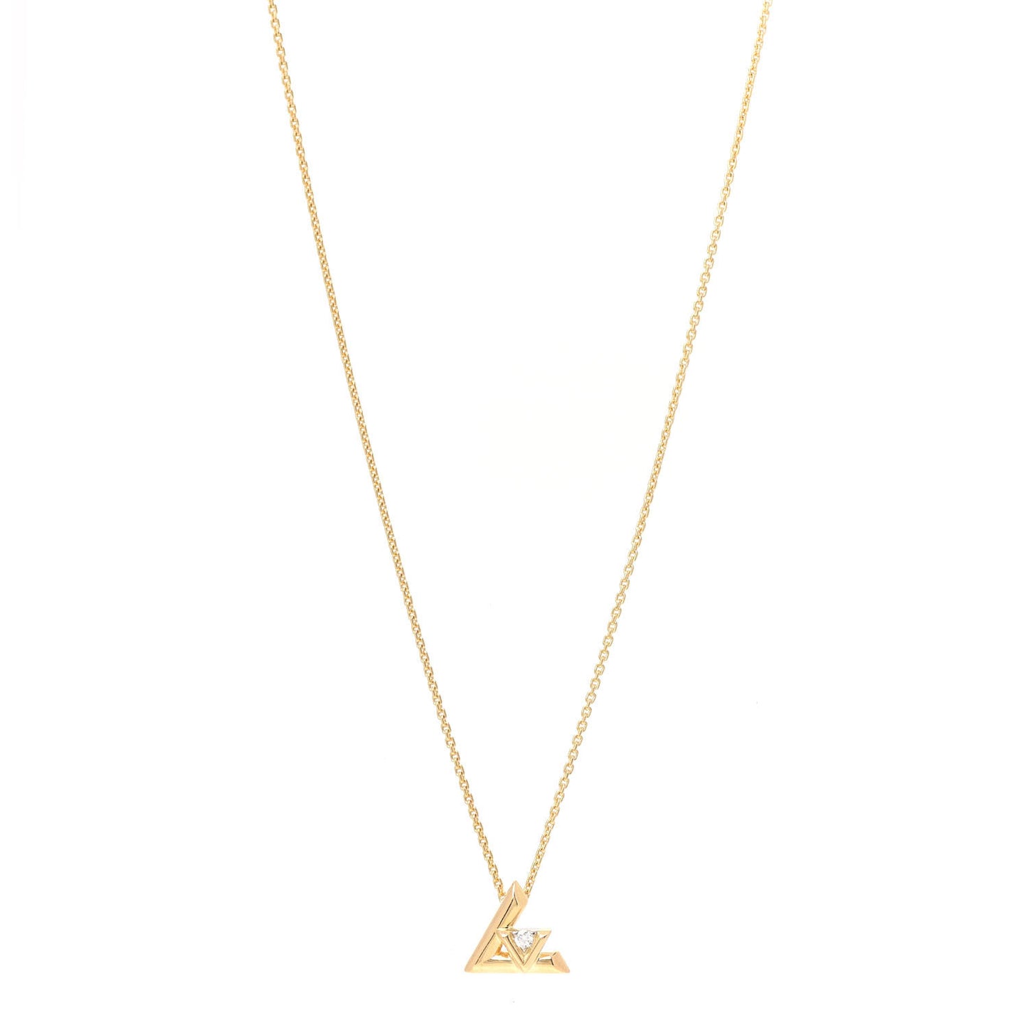 18K Yellow Gold Diamond Small LV Volt One Pendant Necklace