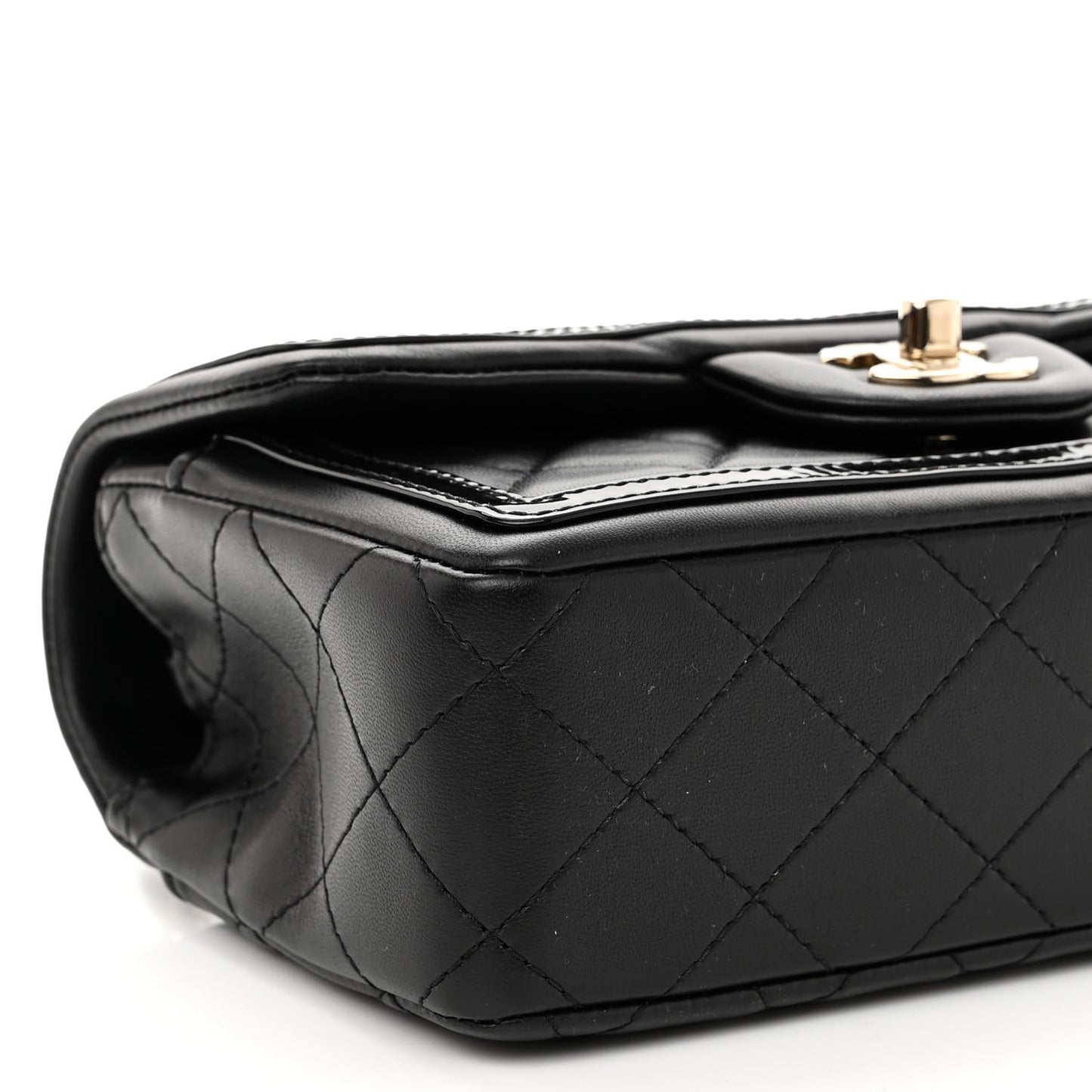 Lambskin Patent Calfskin Mini Flap Bag Black