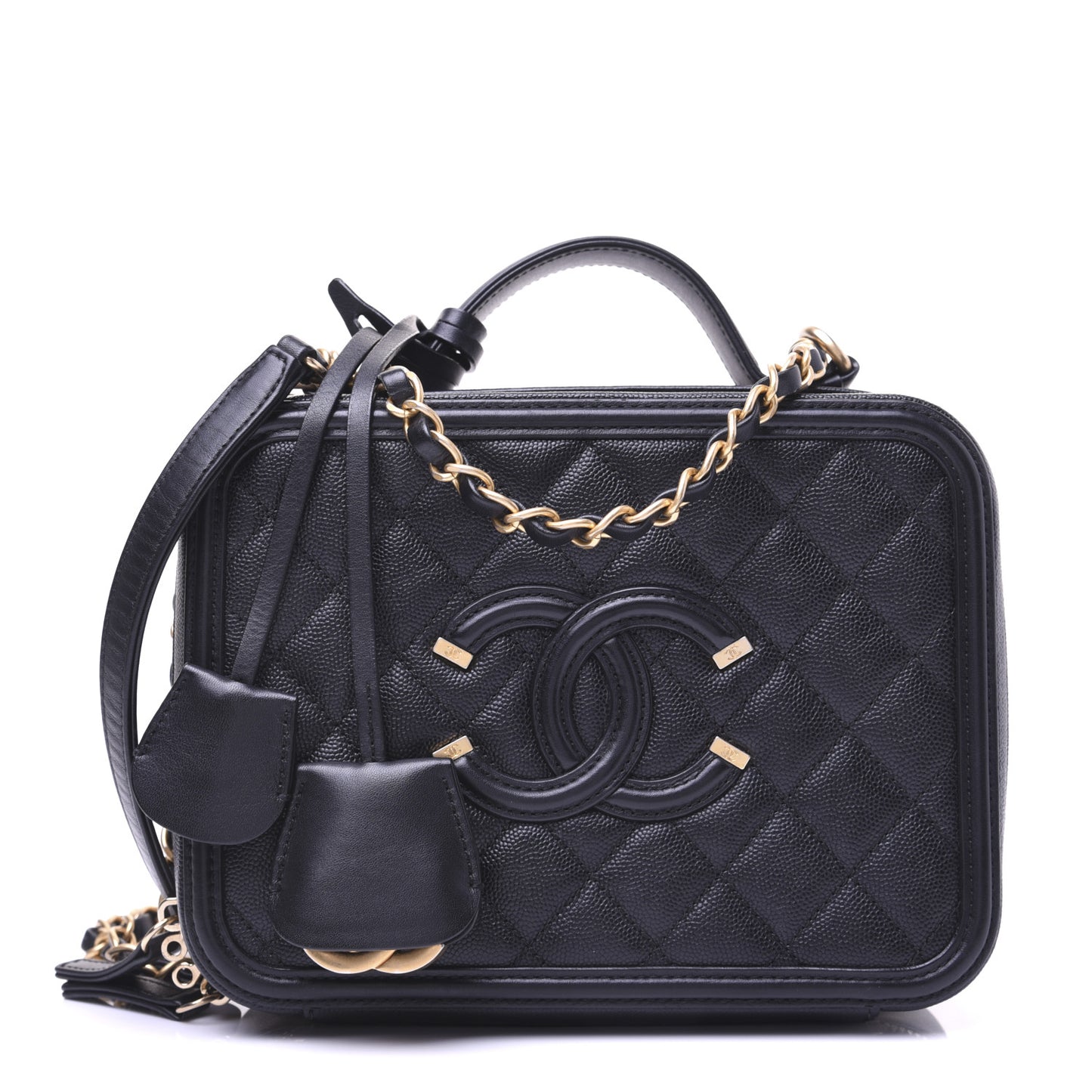 Caviar Quilted Medium CC Filigree Vanity Case Black