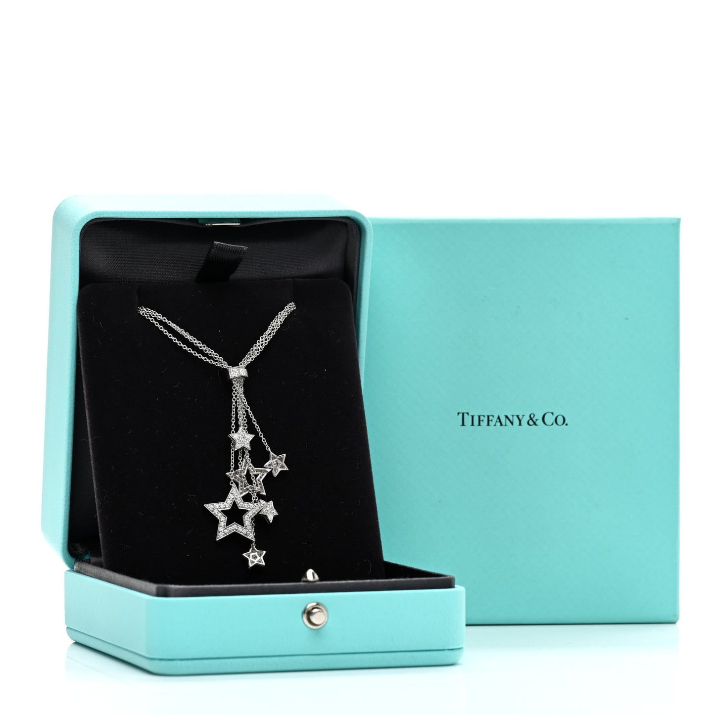 Platinum Diamond Multi Star Drop Necklace