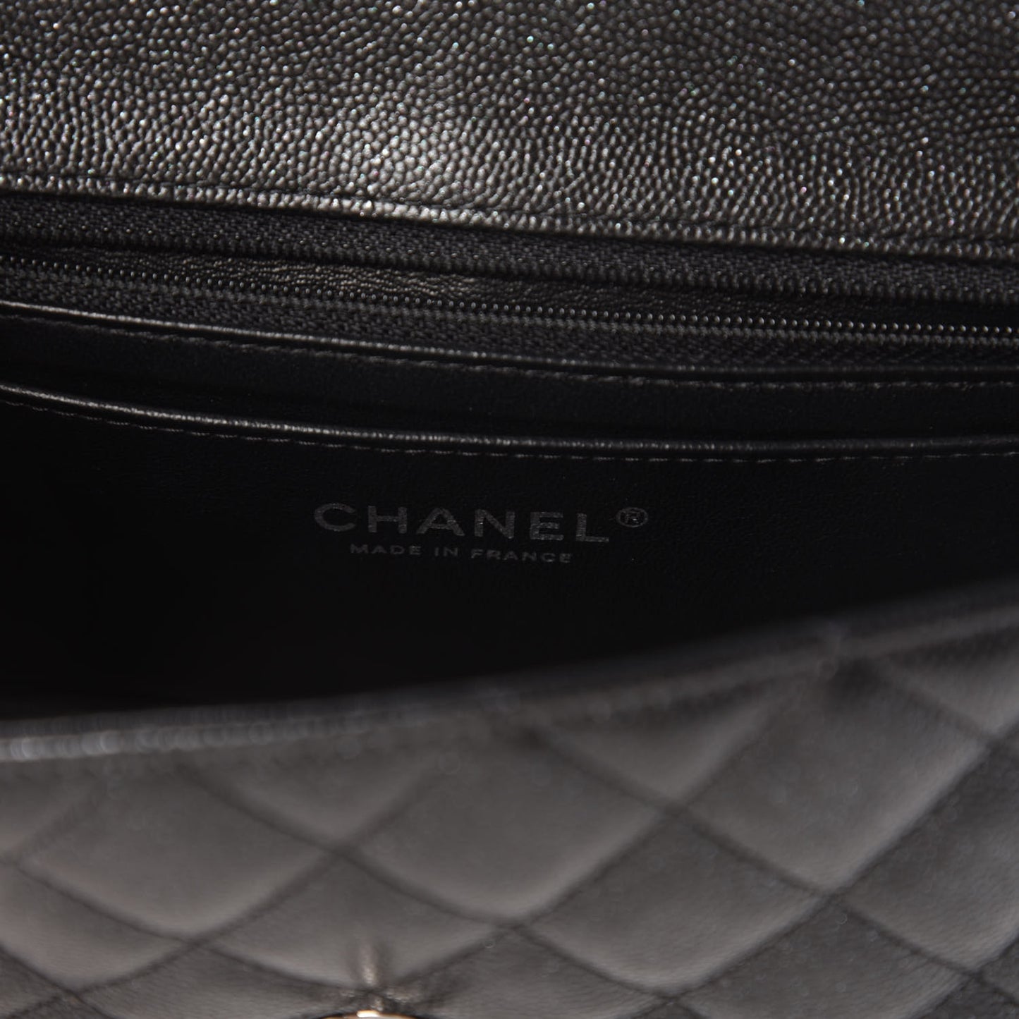 Iridescent Caviar Quilted Mini Rectangular Flap Black