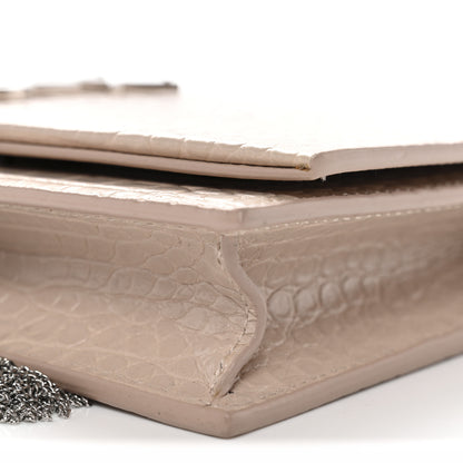 Saint Laurent Calfskin Crocodile Embossed Kate Monogram Tassel Chain Wallet Marble Pink 9 of 13
