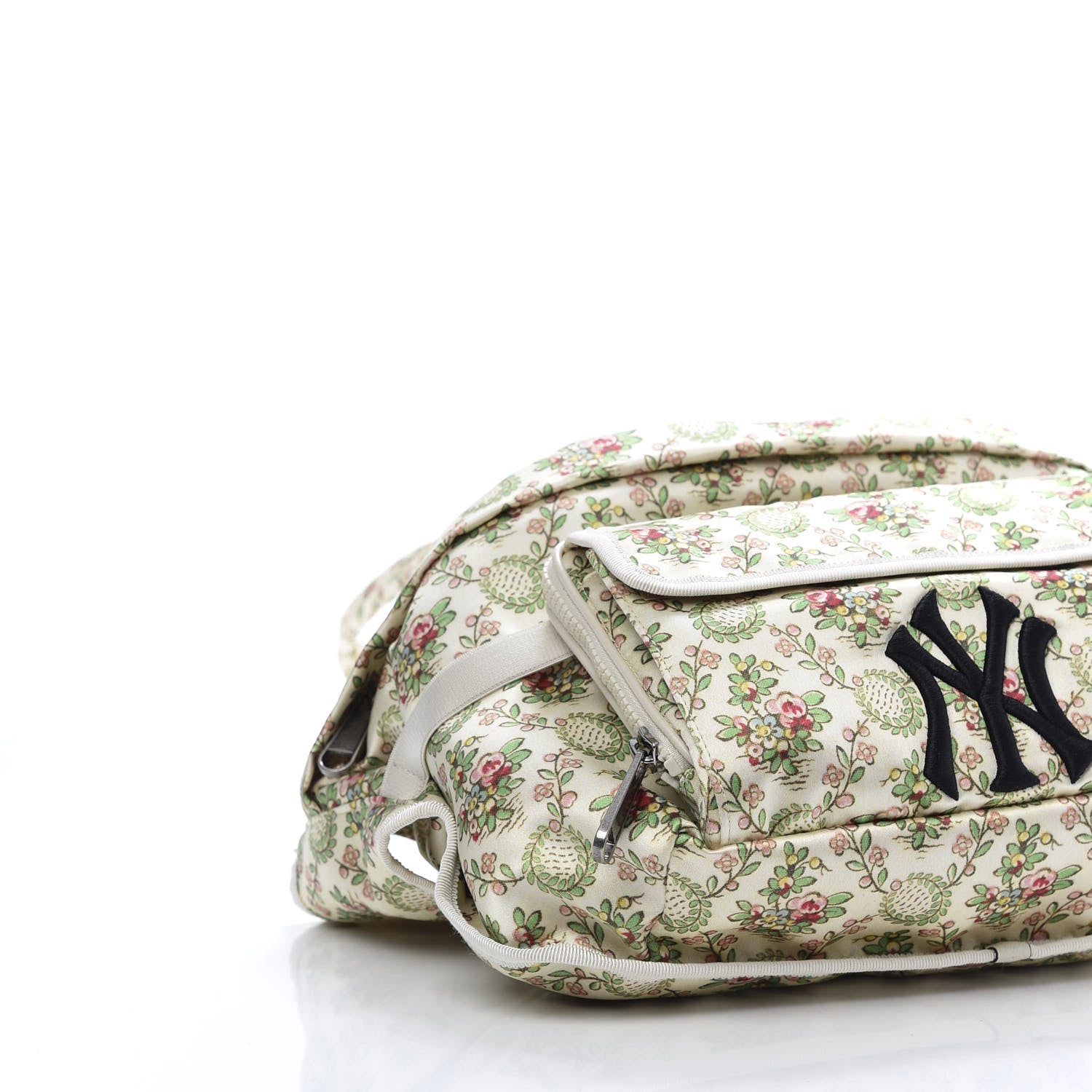 Gucci X MLB Satin Floral Print NY Yankees Patch Convertible Belt Bag Ivory Green 7 of 13