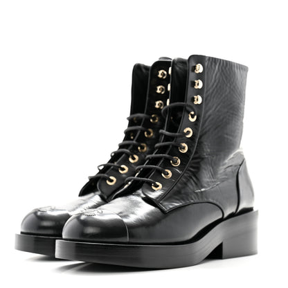 Chanel Shiny Goatskin Cap Toe Combat Boots 36.5 Black 3 of 10