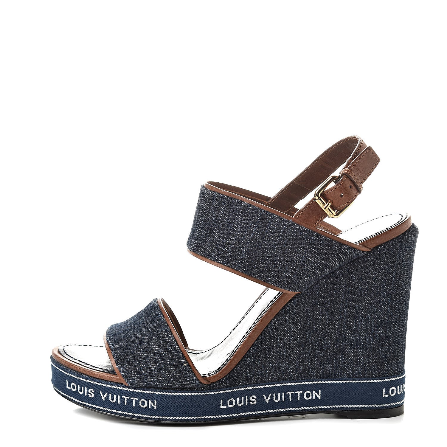 Louis Vuitton Denim Croisiere Wedge Sandals 41 Marine 1 of 10