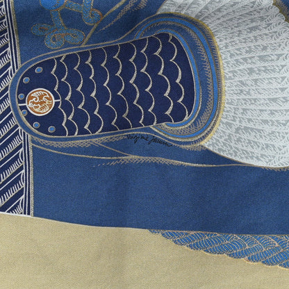 Hermes Silk Zouaves Et Dragons Wash Scarf 90 Marine Beige Black 5 of 6