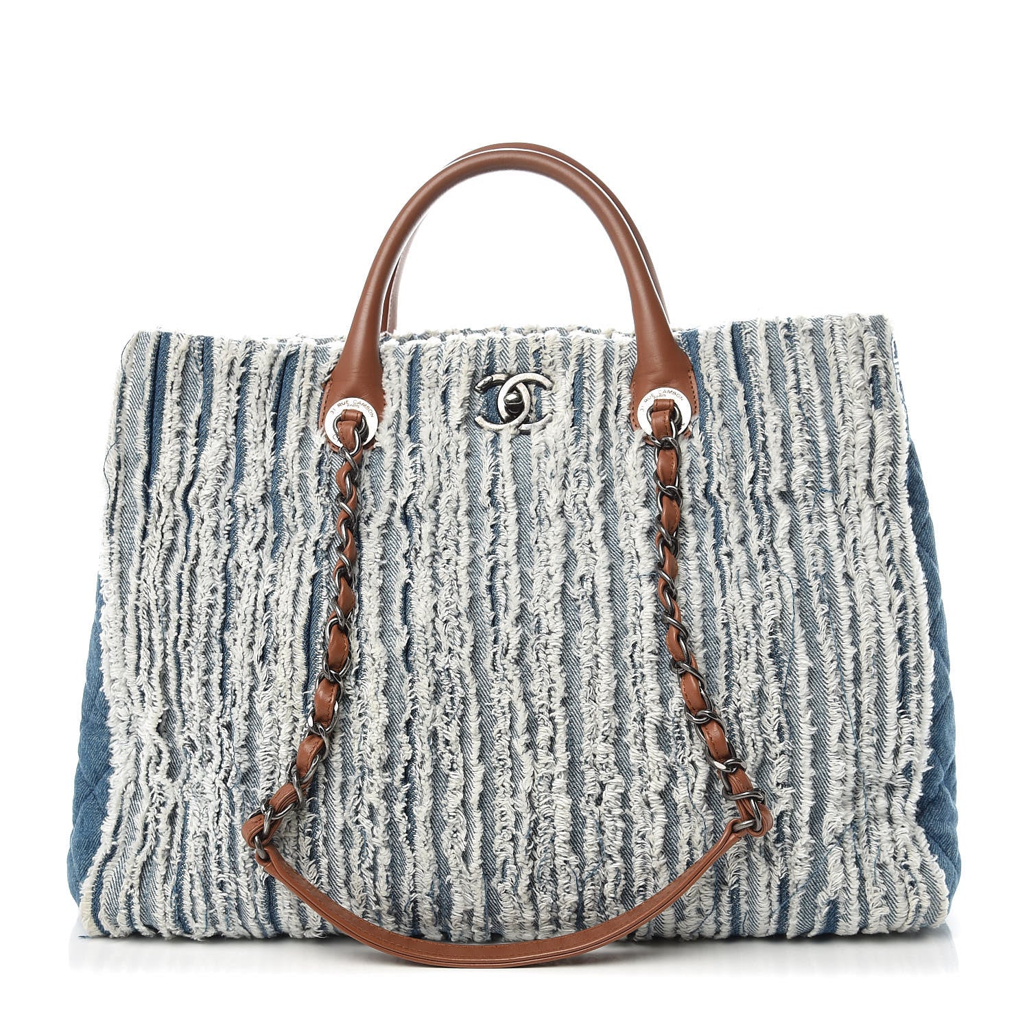 Chanel Denim Fringe Large Shopping Tote Blue 1 of 9