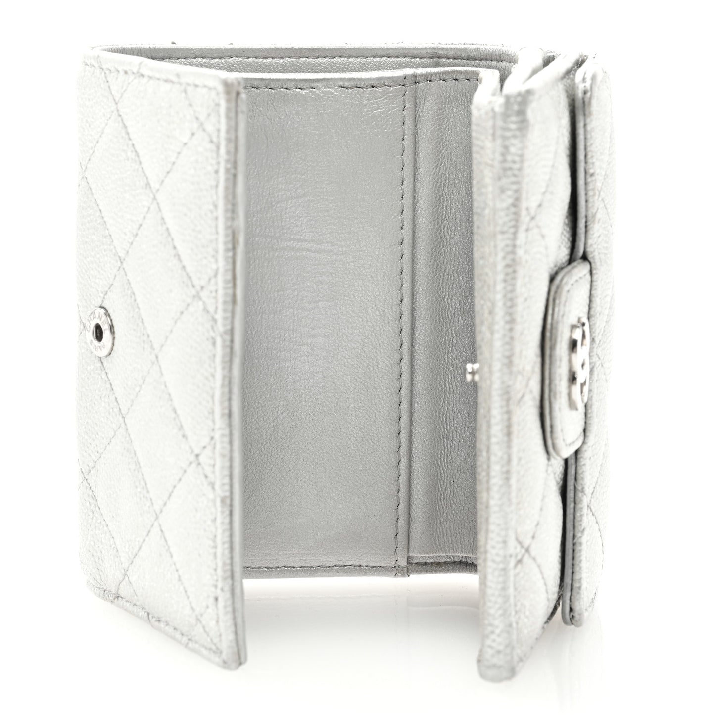 Caviar Quilted Double Flap Wallet Silver