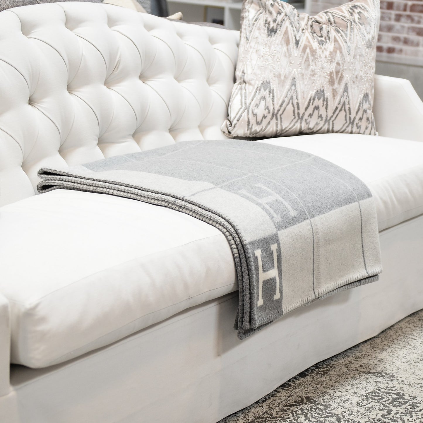 Wool Cashmere Avalon III Blanket Ecru Gris Clair