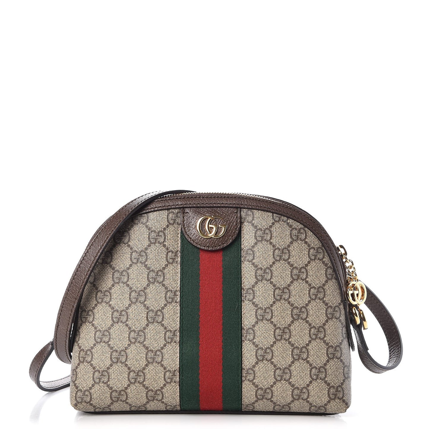 GG Supreme Monogram Textured Dollar Calfskin Web Small Ophidia Dome Shoulder Bag Beige Ebony New Acero