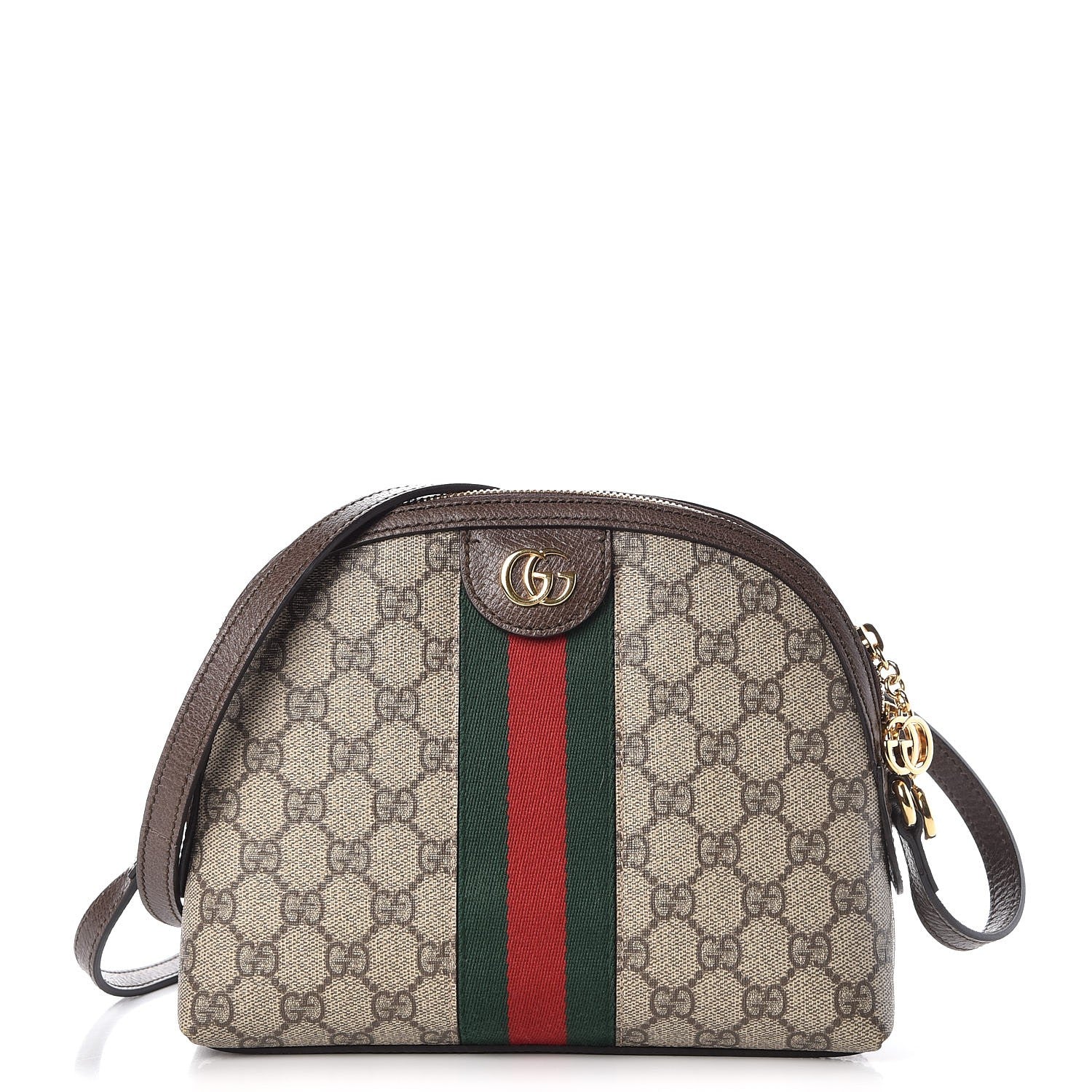 Gucci GG Supreme Monogram Textured Dollar Calfskin Web Small Ophidia Dome Shoulder Bag Beige Ebony New Acero 1 of 9