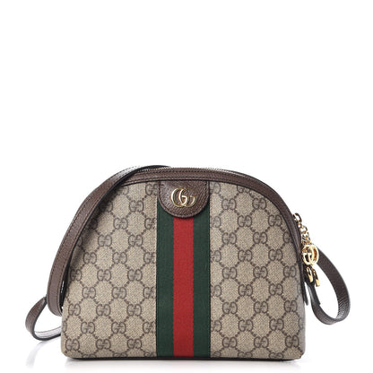 Gucci GG Supreme Monogram Textured Dollar Calfskin Web Small Ophidia Dome Shoulder Bag Beige Ebony New Acero 1 of 9