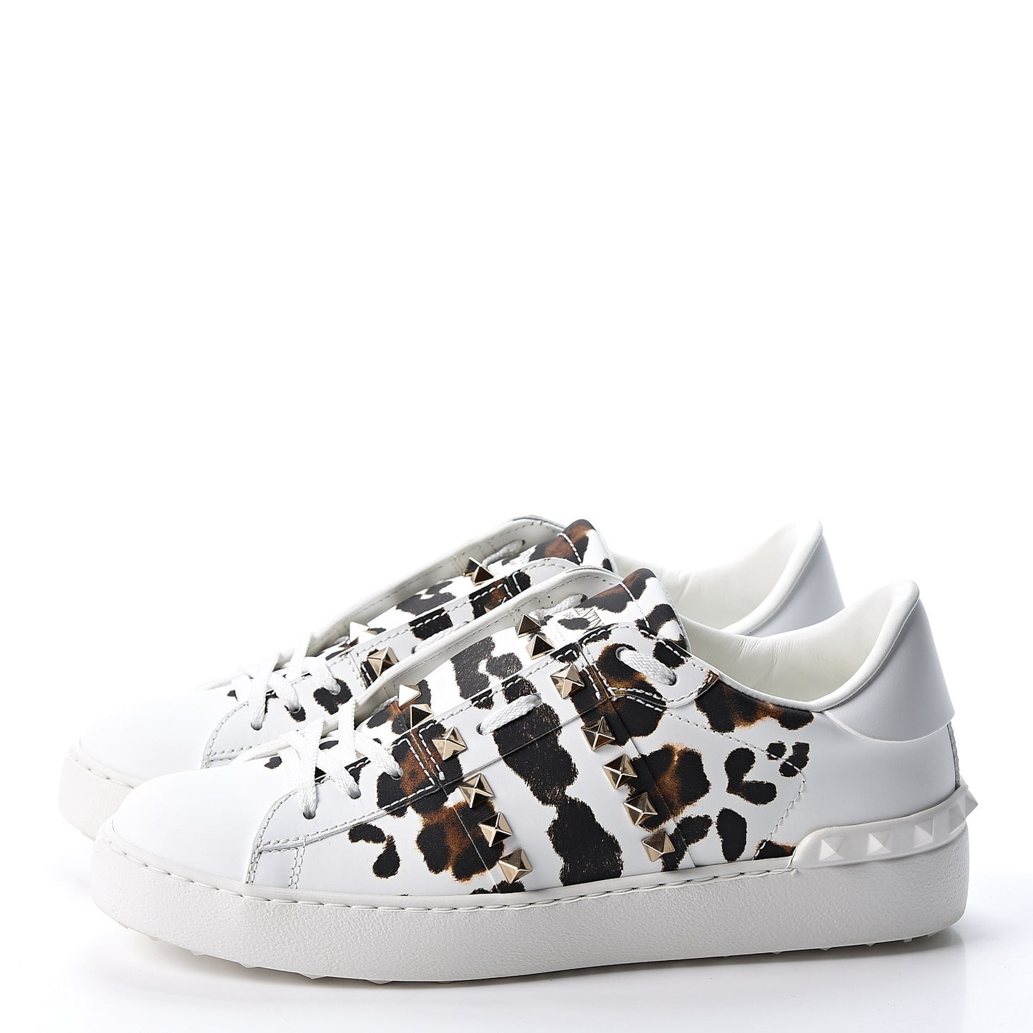 Calfskin Leopard Print Rockstud Untitled Open Sneakers 38 White