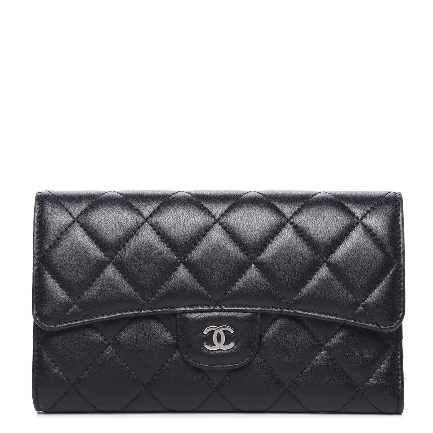 Lambskin Quilted Large Flap Wallet Black