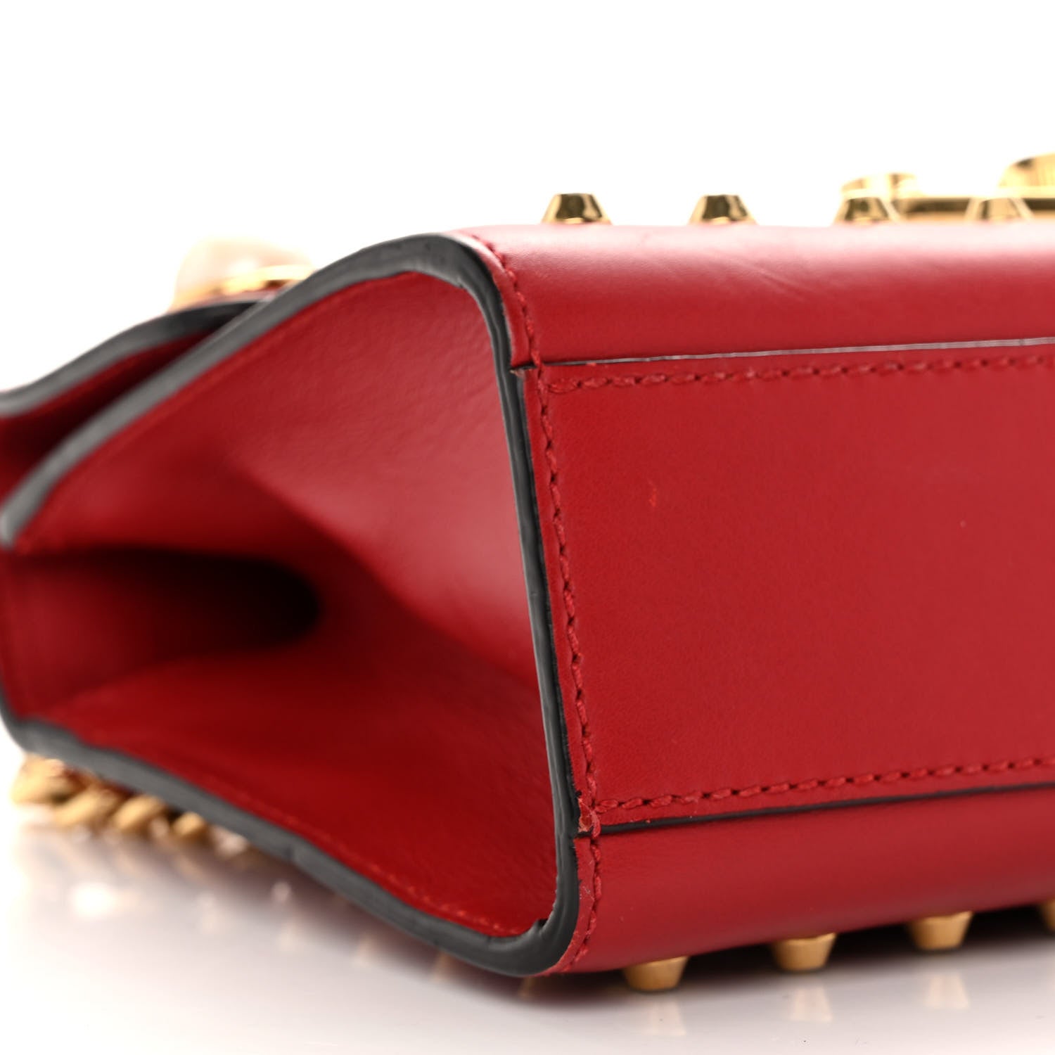 Gucci Calfskin Studded Small Padlock Shoulder Bag Hibiscus Red 9 of 21