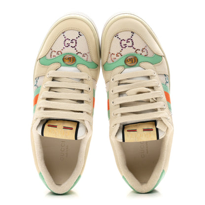 Gucci Miro Soft Calfskin Canvas Lame Crystal GG Monogram Web Screener Sneakers 37.5 Gardenia Silver Mystic White 2 of 10