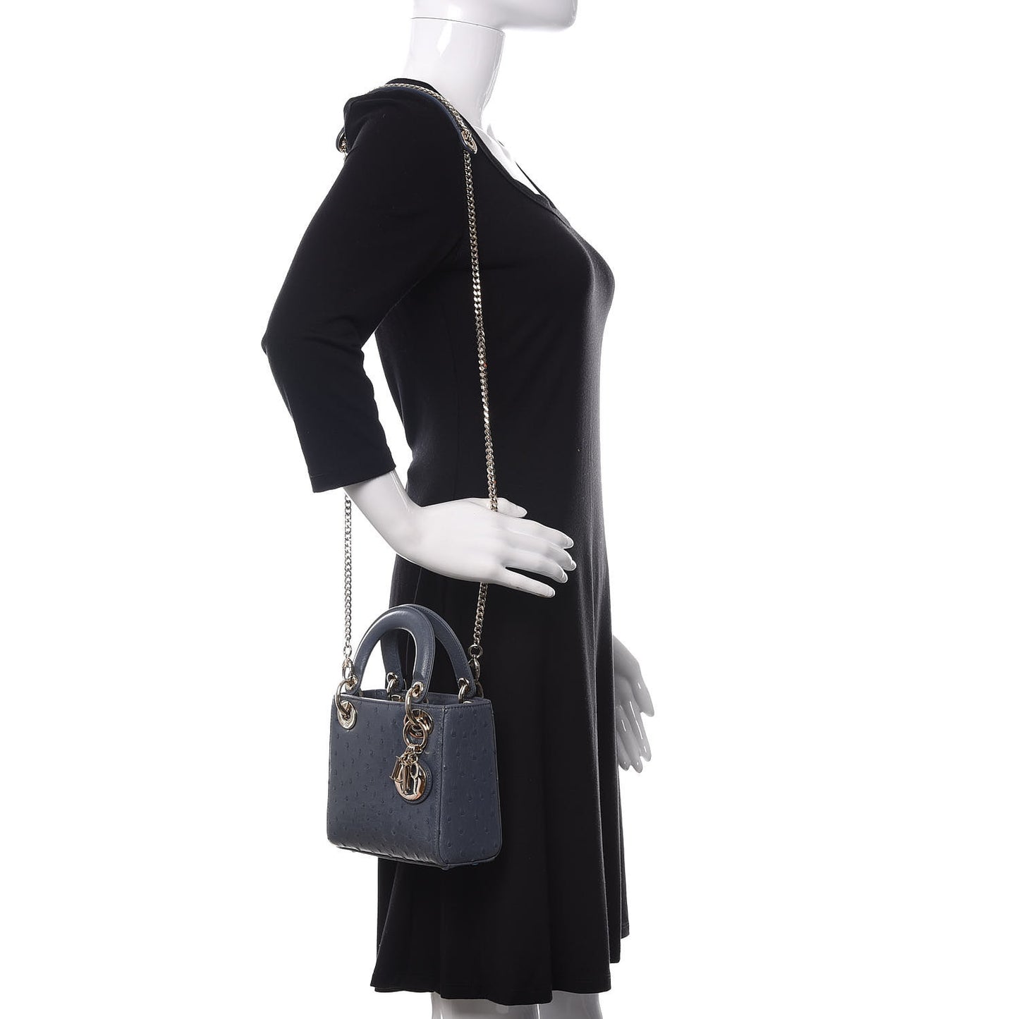 Ostrich Mini Lady Dior Dark Grey