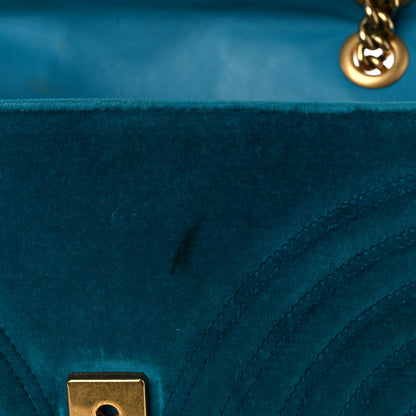 Gucci Velvet Matelasse Small GG Marmont Shoulder Bag Pavone Cyan 20 of 28