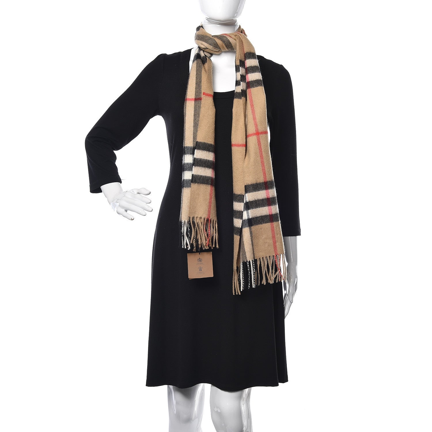 Burberry Cashmere Giant Check Fringe Scarf Archive Beige 2 of 5