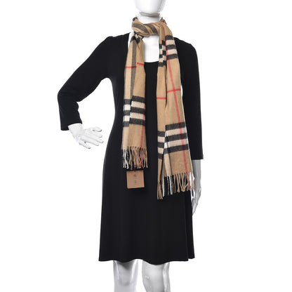 Burberry Cashmere Giant Check Fringe Scarf Archive Beige 2 of 5
