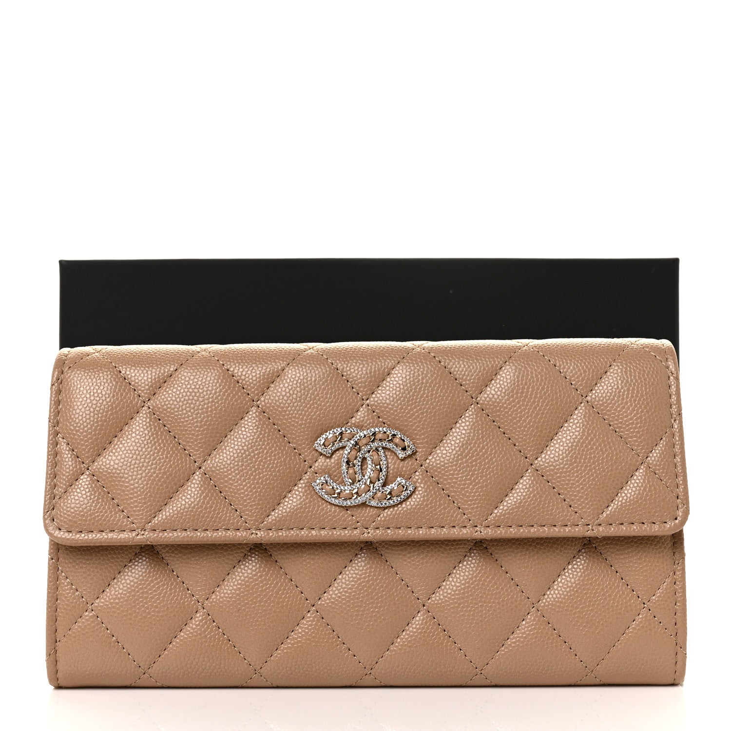 Chanel Caviar Quilted Crystal CC Large Gusset Flap Wallet Beige 10 of 10